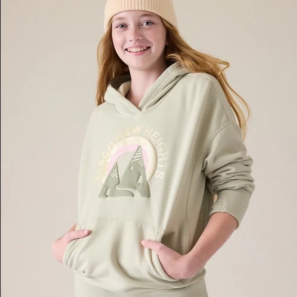 Athleta Girl Light Green Hoodie “Reach New Heights” Size 12 - Picture 1 of 9